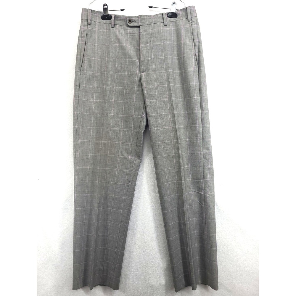 Zanella For Nordstrom Todd Mens Pants 100% Wool Grey Plaid Sz 33